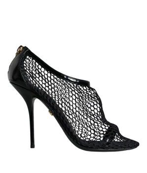 Dolce &amp; Gabbana Black Mesh Leather Heels Keira Sandals Shoes