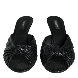 Dolce & Gabbana Black Leather Heels Slides Sandals Shoes