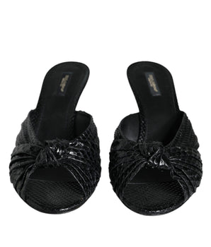 Dolce &amp; Gabbana Black Leather Heels Slides Sandals Shoes