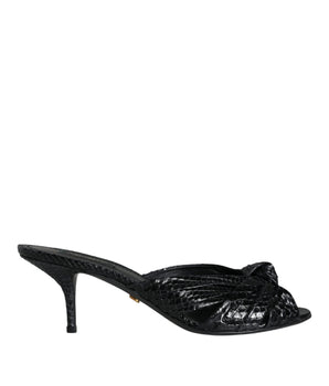 Dolce &amp; Gabbana Black Leather Heels Slides Sandals Shoes