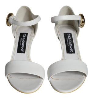 Dolce &amp; Gabbana White Leather Heels Keira Sandals Shoes