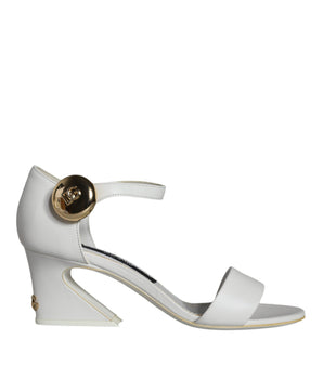 Dolce &amp; Gabbana White Leather Heels Keira Sandals Shoes