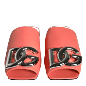 Dolce & Gabbana Pink Salmon Leather Flat Slides Sandals Shoes