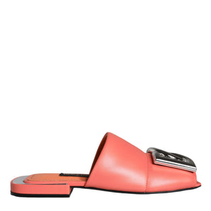 Dolce & Gabbana Pink Salmon Leather Flat Slides Sandals Shoes