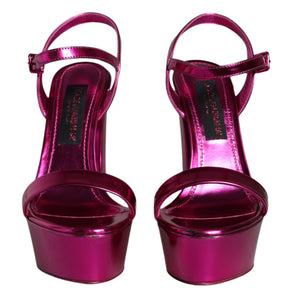 Dolce & Gabbana Fuchsia Leather Platform Logo Keira Sandals Shoes