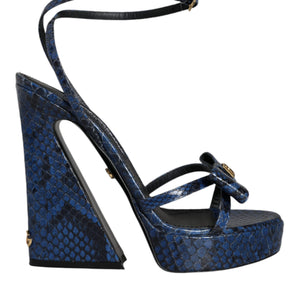 Dolce & Gabbana Blue Leather Ankle Strap Heels Sandals Shoes