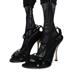 Dolce & Gabbana Black Mesh Stiletto Heels Sandals Shoes