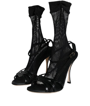 Dolce &amp; Gabbana Black Mesh Stiletto Heels Sandals Shoes