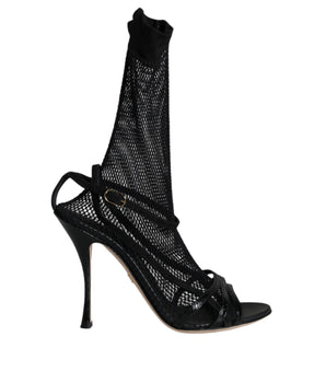 Dolce &amp; Gabbana Black Mesh Stiletto Heels Sandals Shoes