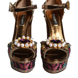 Dolce & Gabbana Fuchsia Jacquard Embellished Keira Sandals Shoes