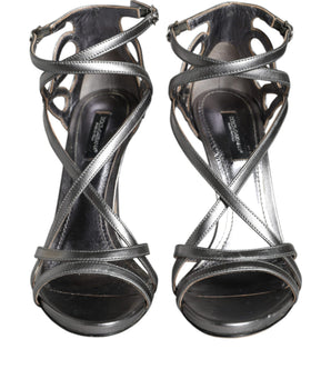 Dolce &amp; Gabbana Silver Keira Leather Heels Sandals Shoes
