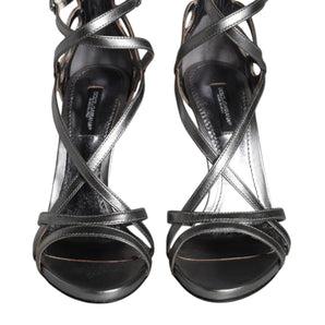 Dolce & Gabbana Silver Keira Leather Heels Sandals Shoes