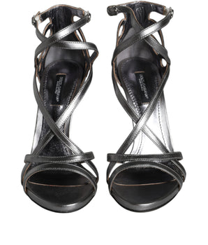 Dolce &amp; Gabbana Silver Keira Leather Heels Sandals Shoes