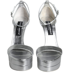 Dolce & Gabbana Silver Leather Platform Keira Sandals Shoes