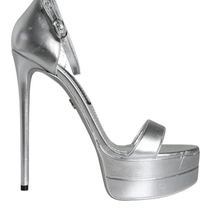 Dolce & Gabbana Silver Leather Platform Keira Sandals Shoes