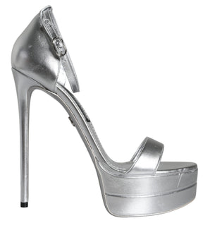 Dolce & Gabbana Silver Leather Platform Keira Sandals Shoes