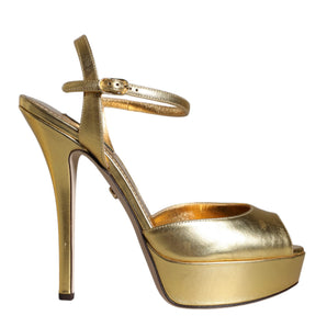 Dolce & Gabbana Gold Bette Leather Heels Sandals Shoes