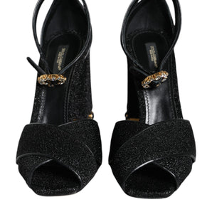 Dolce & Gabbana Black Crystal Ankle Strap Sandals Shoes