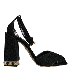 Dolce & Gabbana Black Crystal Ankle Strap Sandals Shoes