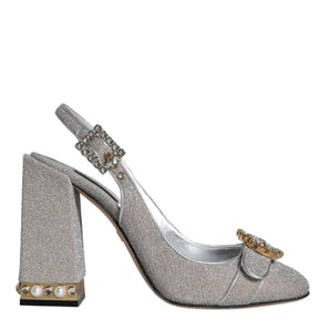 Dolce & Gabbana Silver Crystal Slingback Heels Sandals Shoes