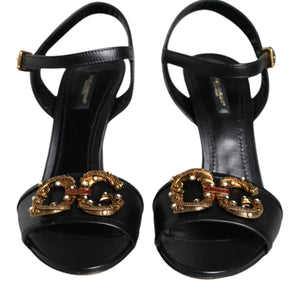 Dolce & Gabbana Black DG Amore Leather Keira Sandals Shoes