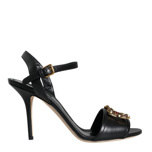 Dolce & Gabbana Black DG Amore Leather Keira Sandals Shoes