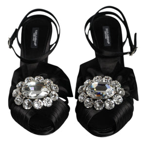 Dolce & Gabbana Black Crystal Ankle Strap Sandals Shoes