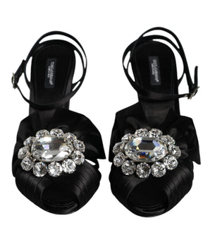 Dolce & Gabbana Black Crystal Ankle Strap Sandals Shoes