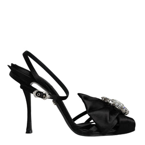 Dolce & Gabbana Black Crystal Ankle Strap Sandals Shoes