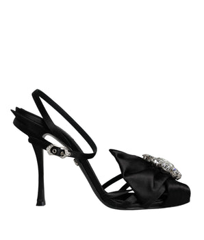 Dolce & Gabbana Black Crystal Ankle Strap Sandals Shoes