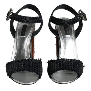 Dolce & Gabbana Black Silver Rafia Light Up Heels Sandals Shoes