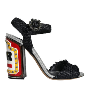 Dolce & Gabbana Black Silver Rafia Light Up Heels Sandals Shoes