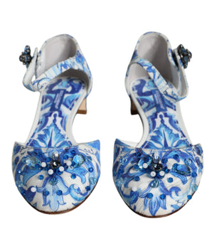 Dolce &amp; Gabbana Sandalias con tira en el tobillo con estampado de mayólica azul blanco Zapatos