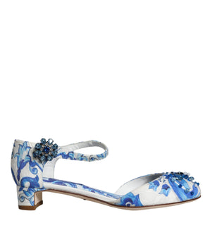Dolce &amp; Gabbana Sandalias con tira en el tobillo con estampado de mayólica azul blanco Zapatos