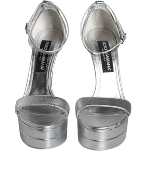Dolce & Gabbana Silver KEIRA Heels Ankle Strap Sandals Shoes