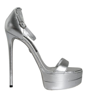 Dolce & Gabbana Silver KEIRA Heels Ankle Strap Sandals Shoes