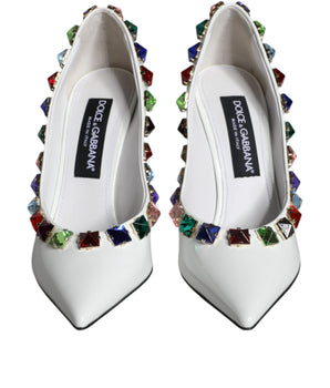 Dolce &amp; Gabbana White Crystals Leather High Heels Pumps Shoes