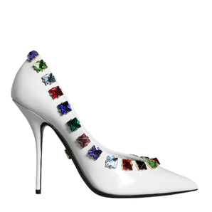 Dolce & Gabbana White Crystals Leather High Heels Pumps Shoes