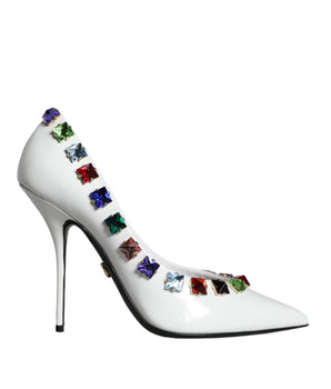 Dolce &amp; Gabbana White Crystals Leather High Heels Pumps Shoes