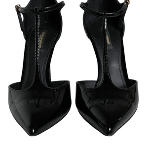 Dolce & Gabbana Black Patent Leather T-strap Heels Pumps Shoes