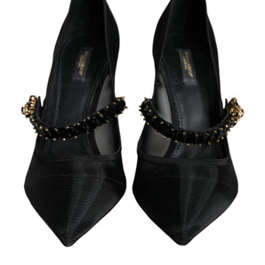 Dolce & Gabbana Black Mesh Mary Jane Crystal Heel Pumps Shoes