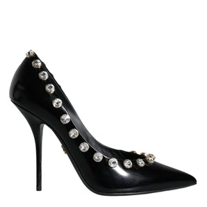 Dolce & Gabbana Black Crystals Leather High Heels Pumps Shoes