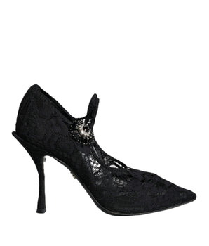 Dolce & Gabbana Black Mary Jane Pumps Lace Crystals Heels Shoes