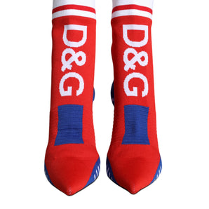 Dolce & Gabbana Red Blue Stretch Sock Style Ankle Boots Logo Shoes