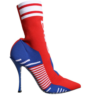 Dolce &amp; Gabbana Botines estilo calcetín elásticos rojo azul Zapatos con logo