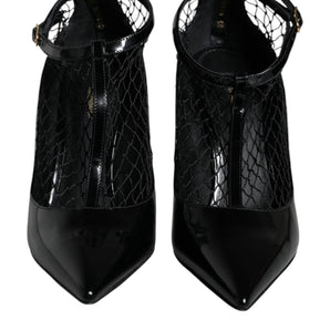 Dolce & Gabbana Black Mesh Patent Leather Heels Pumps Shoes