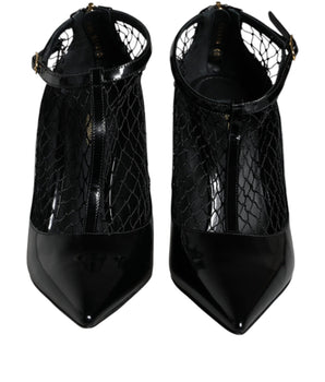 Dolce &amp; Gabbana Black Mesh Patent Leather Heels Pumps Shoes