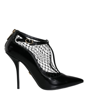 Dolce &amp; Gabbana Black Mesh Patent Leather Heels Pumps Shoes