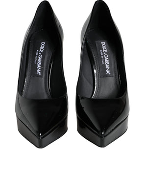 Dolce & Gabbana Black Leather Platform Heels Pumps Shoes