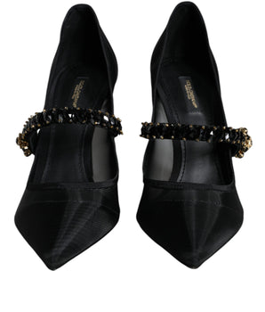 Dolce &amp; Gabbana Black Mesh Mary Jane Crystal Heel Pumps Shoes